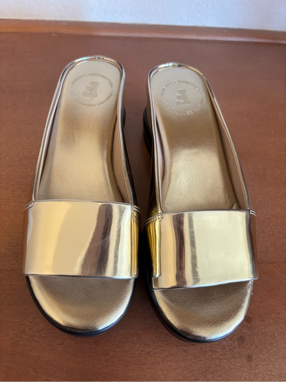 French Connection Metallic Gold Slide Mules